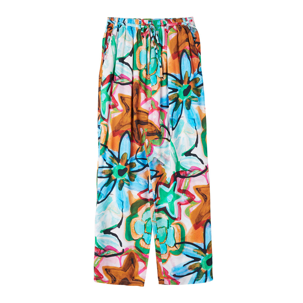 PANTALON MARKER DRAWN FLOWER PANTS AQUA MULTI | Mechanic