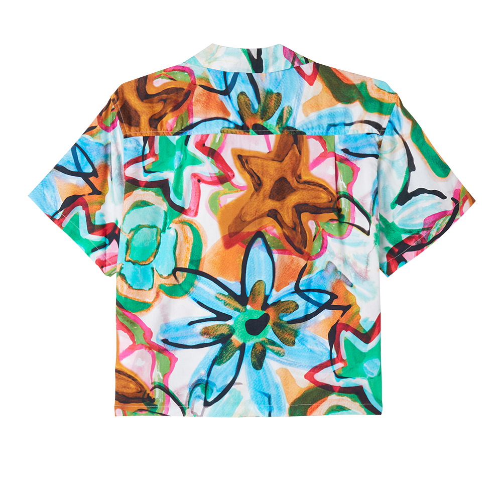 CAMISA MARKER DRAWN FLOWER SHIRT AQUA MULTI | Mechanic