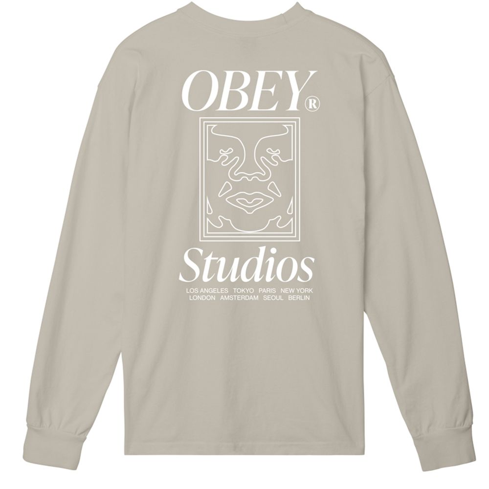 CAMISETA LS OBEY STUDIOS ICON SILVER GREY | Mechanic