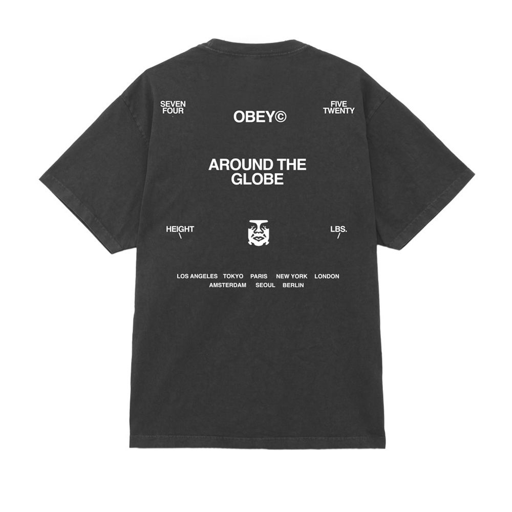 CAMISETA OBEY AROUND THE GLOBE PIGMENT TRUE VONTAGE BLACK | Mechanic