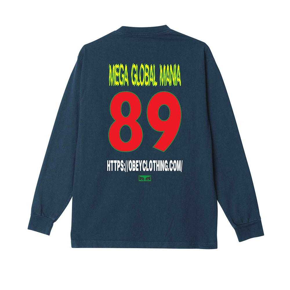 CAMISETA LS OBEY MEGA GLOBAL MANIA PIGMENT DARK DENIM | Mechanic