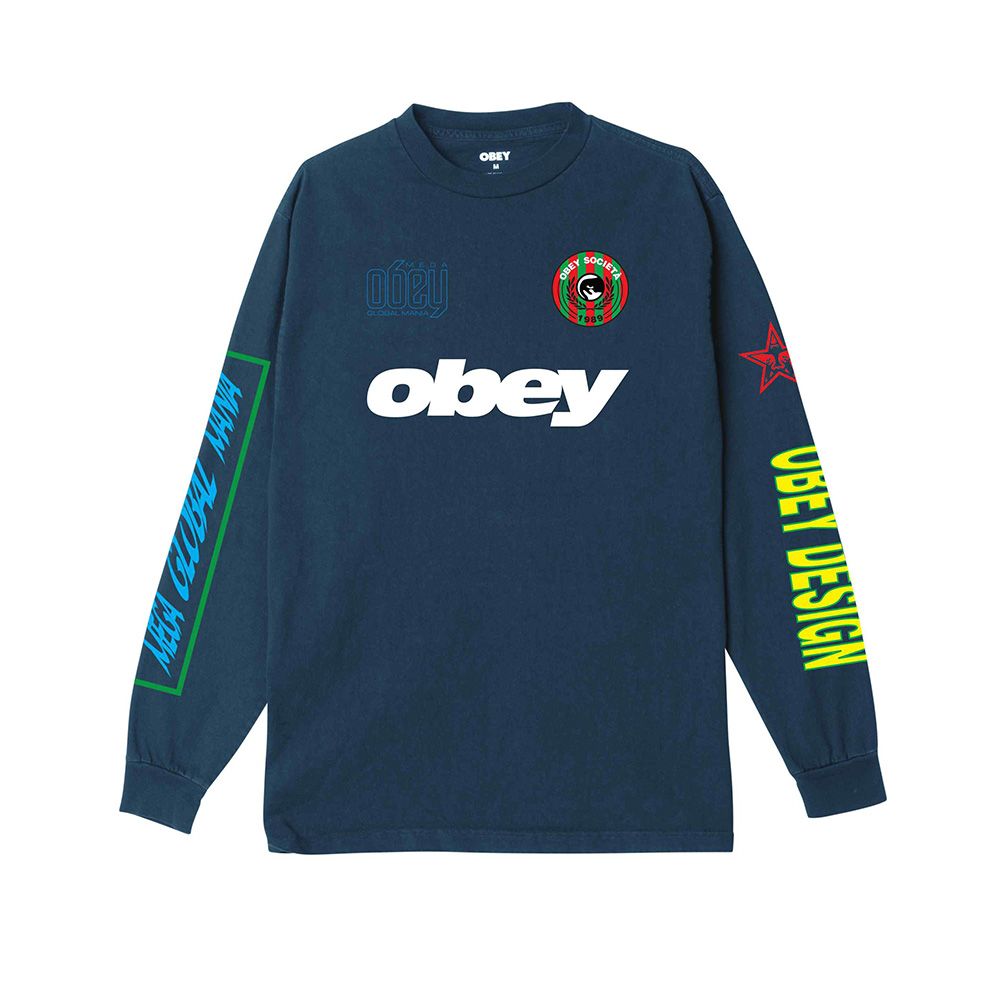 CAMISETA LS OBEY MEGA GLOBAL MANIA PIGMENT DARK DENIM | Mechanic