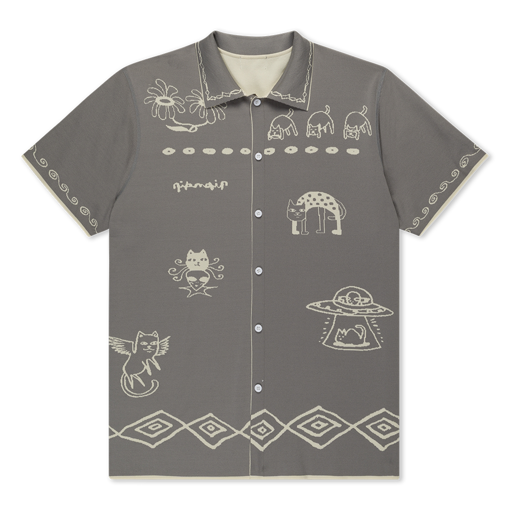 POLO RIPNDIP REVERSIBLE BLONDED KNIT BUTTON UP SAND/CHARCOAL | Mechanic