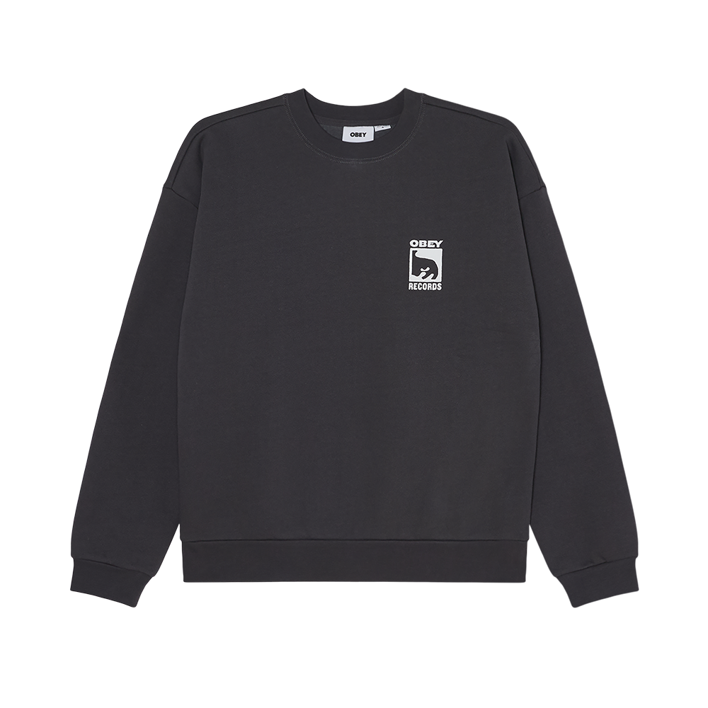 SUDADERA OBEY RECORDS EXTRA HEAVY CREW VINTAGE BLACK | Mechanic