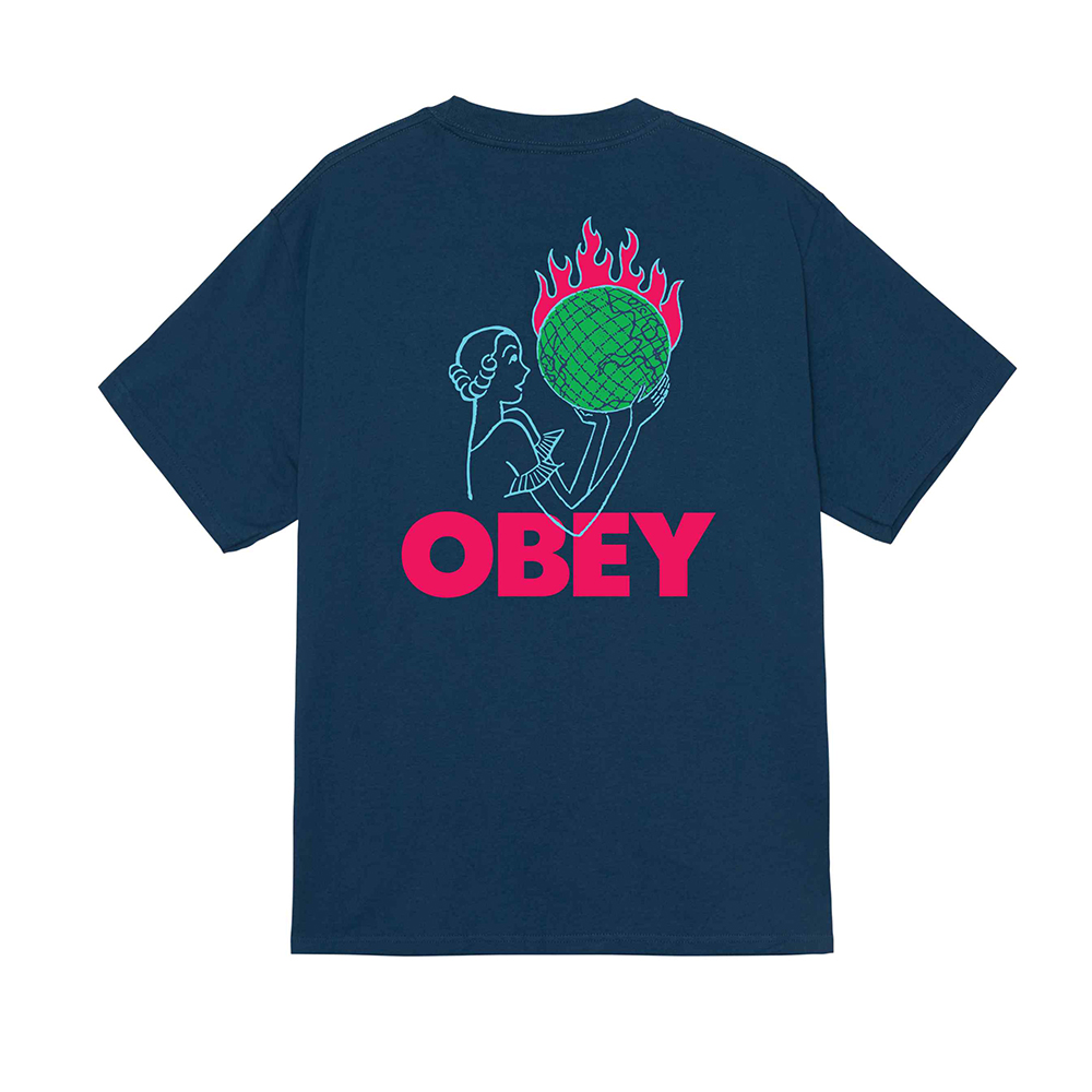 CAMISETA OBEY WORLD IN FLAMES HARBOR BLUE | Mechanic